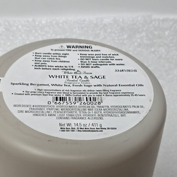 Bath & Body Works White Barn White Tea & Sage Scented Candle Essential Oils - Picture 2 of 3